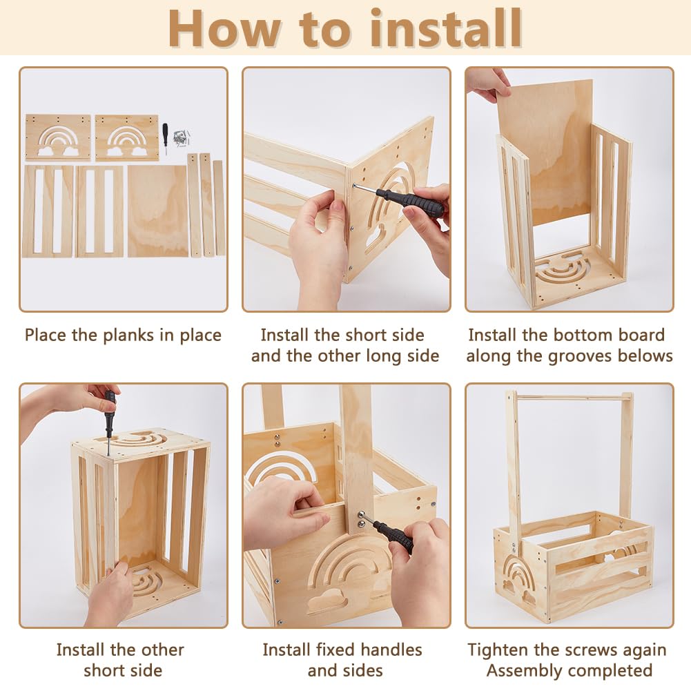 DICOSMETIC Wooden Baby Shower Crate Closet with Handle Rainbow New Born Storage Nursery Crate Hamper for Baby Shower Pregnancy Gifts for New Parents 23x32.3x37.5cm - Image 3