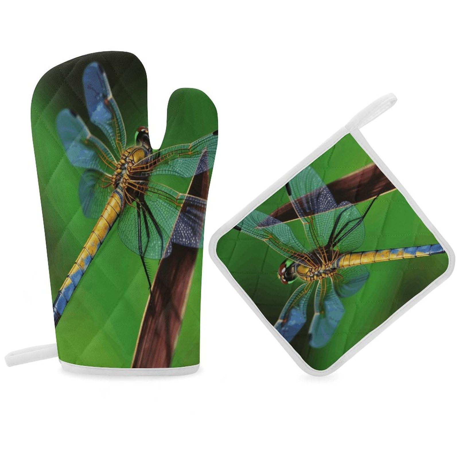 Fodpand Women's Style Dragonfly Oven Mitts And Pot Holders Sets,Oven Gloves For Kitchen Oven Mitts And Potholders For Baking Cooking Grilling Apartment Essentials