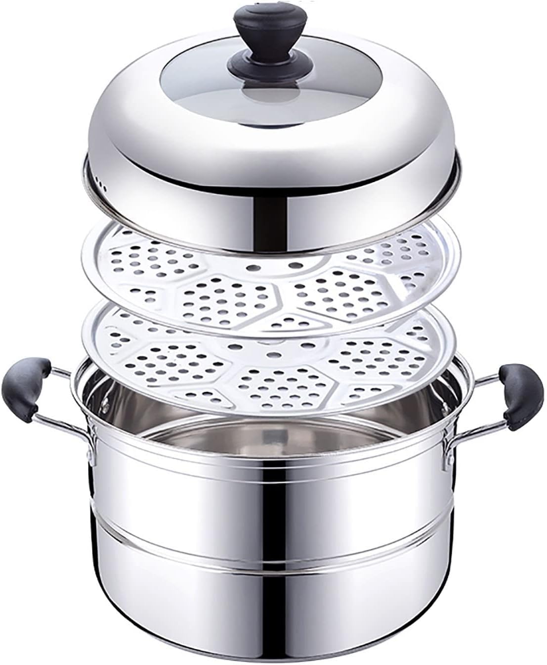 JFGCTYHXY Stainless steel steamer, 201 Stainless Steel,Thickened 3-Layer Composite Pot Bottom,Steamed Seafood,Chicken Soup 26CM