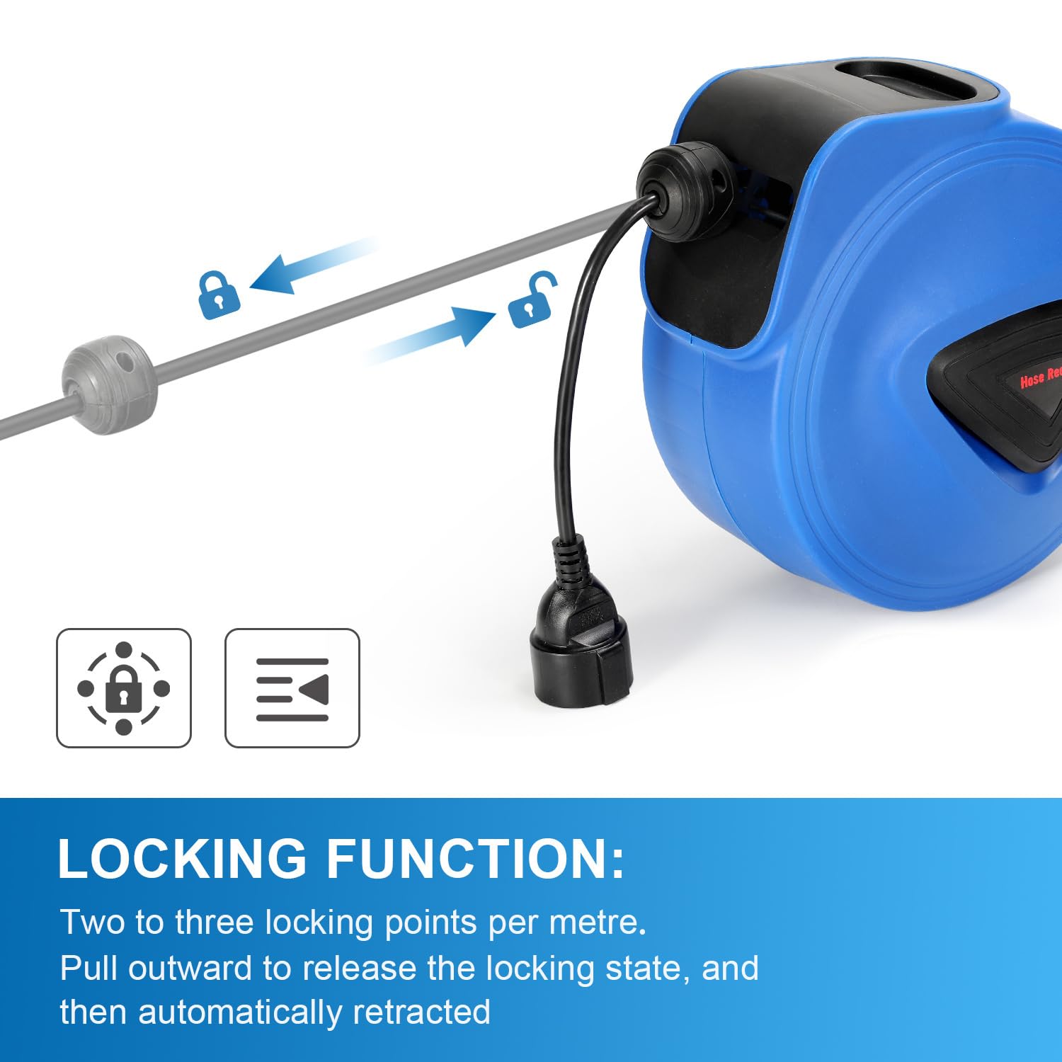 Carrete de cable de 20 m, con bobinado automático, giratorio de 180°, cable de alimentación de 1,5 m, soporte de pared para taller, enrollador de cable automático