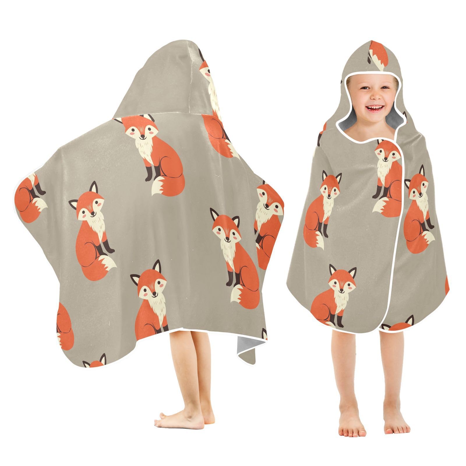 susiyo Fox Kids Hooded Bath Towel Beach Towel for Kids 23.5 x 50 Inch Microfiber Soft Absorbent Quick Dry Bath Swim Pool Towel Wrap Poncho Bathrobe with Hood for Kids Toddler