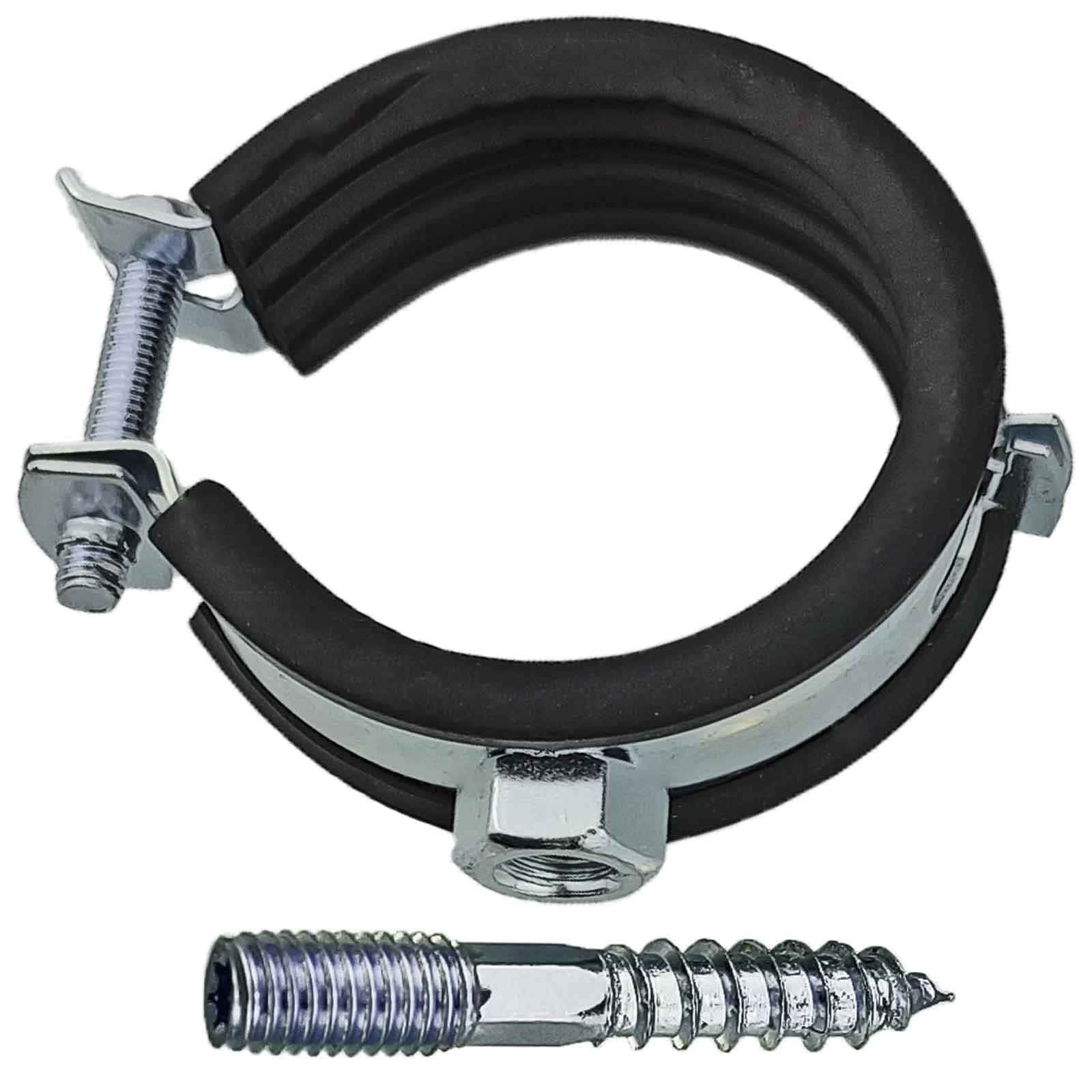 MegaHaustechnik Verzinkt Set: 5 Stück Rohrschellen mit Spannbereich 75 bis 80mm Rohr-Außendurchmesser 2 1/2 Zoll, mit Schallschutz Gummi-Einlage, inklusiv passende Stockschrauben M8