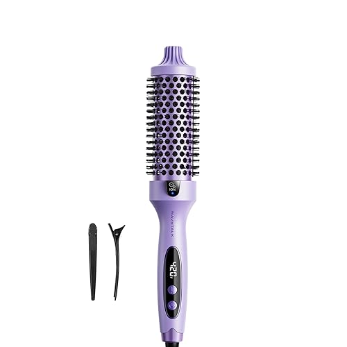 Wavytalk Thermal Brush, Blowout Boost 1.5 inch Heated Round Brush for Blowout Look, Negative Ion Technology, Ceramic Tourmaline, 5 Temperature Settings, Dual Voltage, Purple, Less Damage - Iris Purple