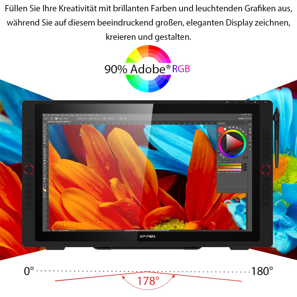XP-PEN Artist 24 Pro - Tablet Graphqiue a schermo 2K QHD da 23,8", pennino passivo 8192 livelli, connessione USB-C – compatibile con Windows/Mac/Android