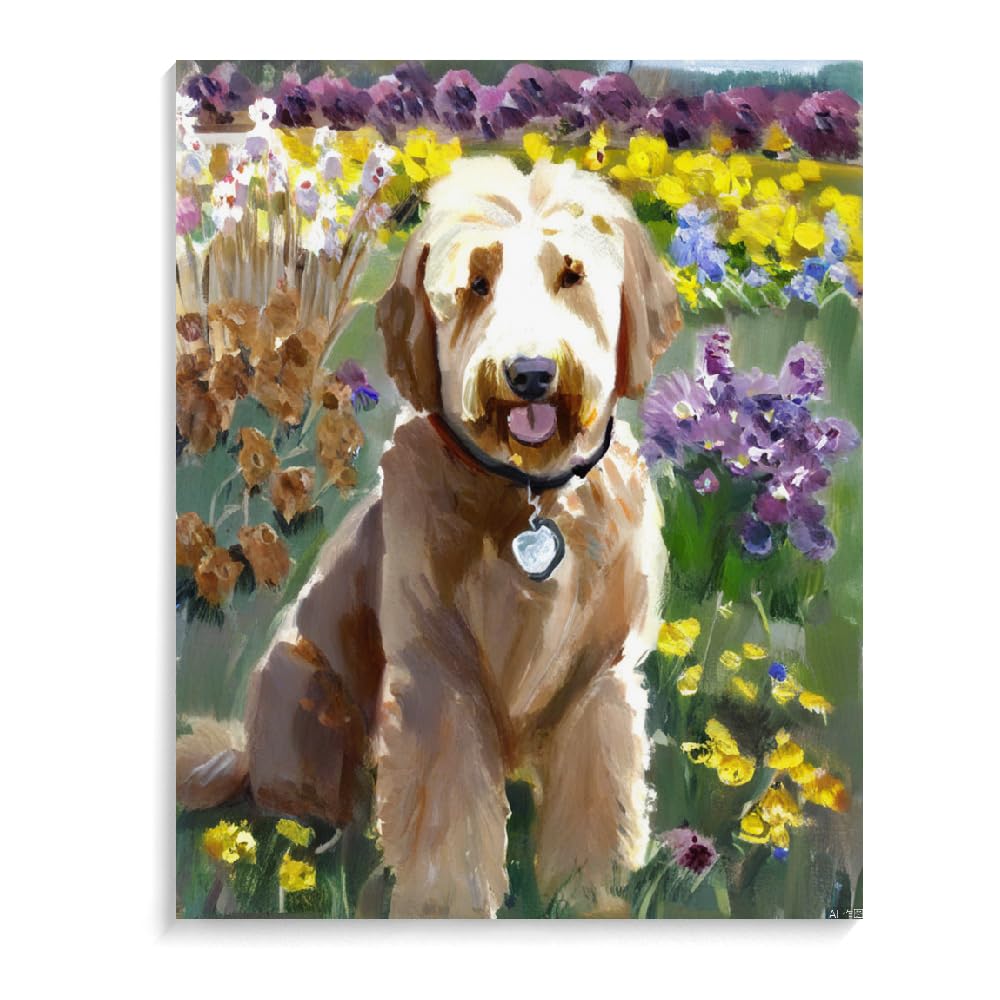 Paint by Number Kits Goldendoodle Dog Paint by Numbers,DIY Oil Painting Acrylic Paints for Wall Art 16x20inch(40x50cm) Frameless