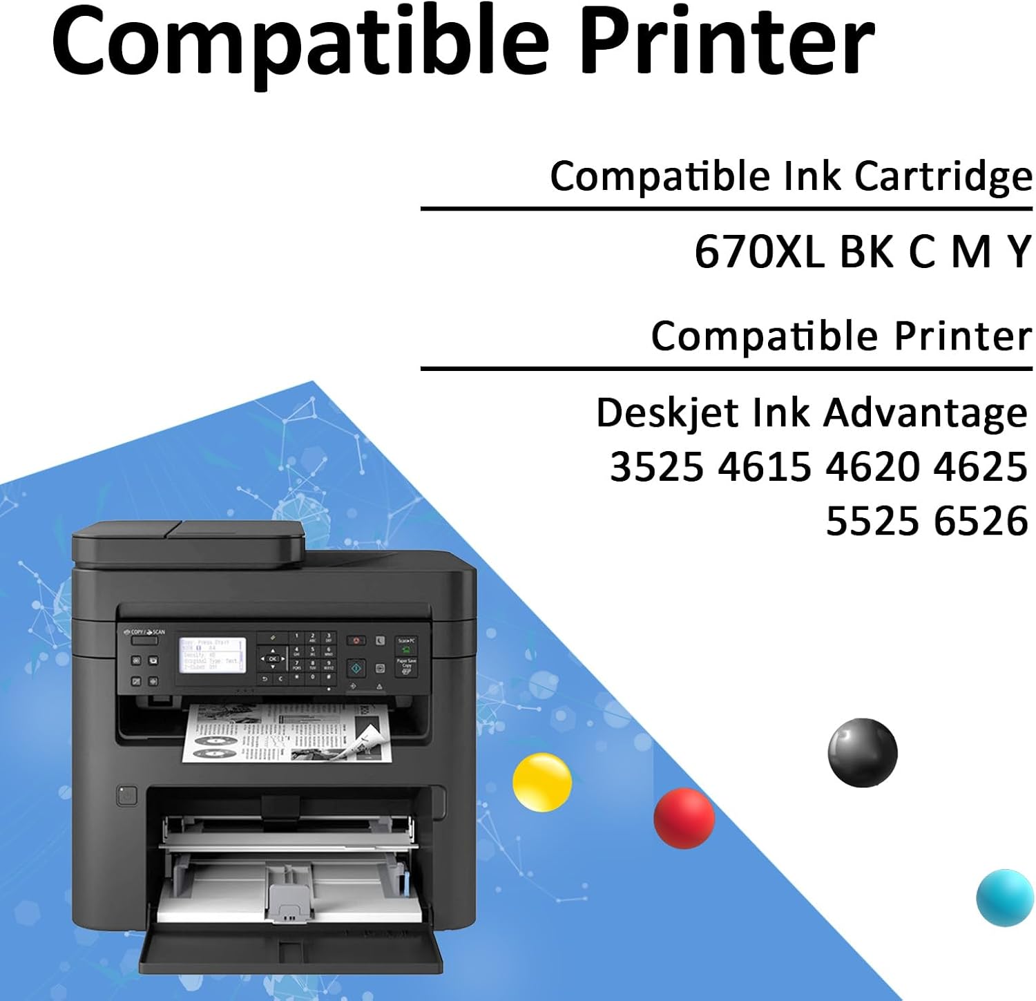 Compatible for 670 XL Ink Cartridges for HP 670 670 XL Ink Cartridge Replacement for HP Deskjet Ink Advantage 3525 4615 4620 4625 5525 6526 Printers, blue