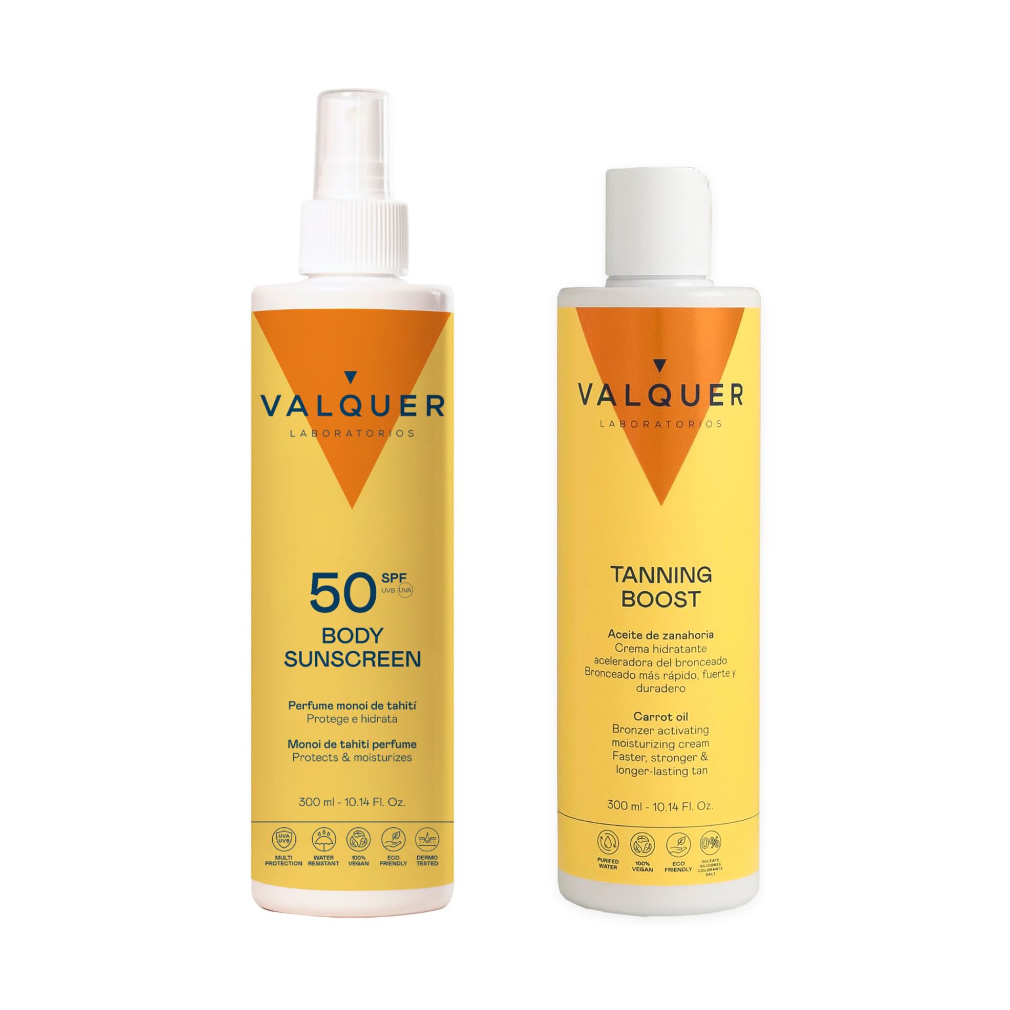 Valquer Pack Corporal: Protector Solar Corporal SPF 50 + Crema Aceleradora de Bronceado. Alta protección + bronceado rápido - 300 ml * 2 uds