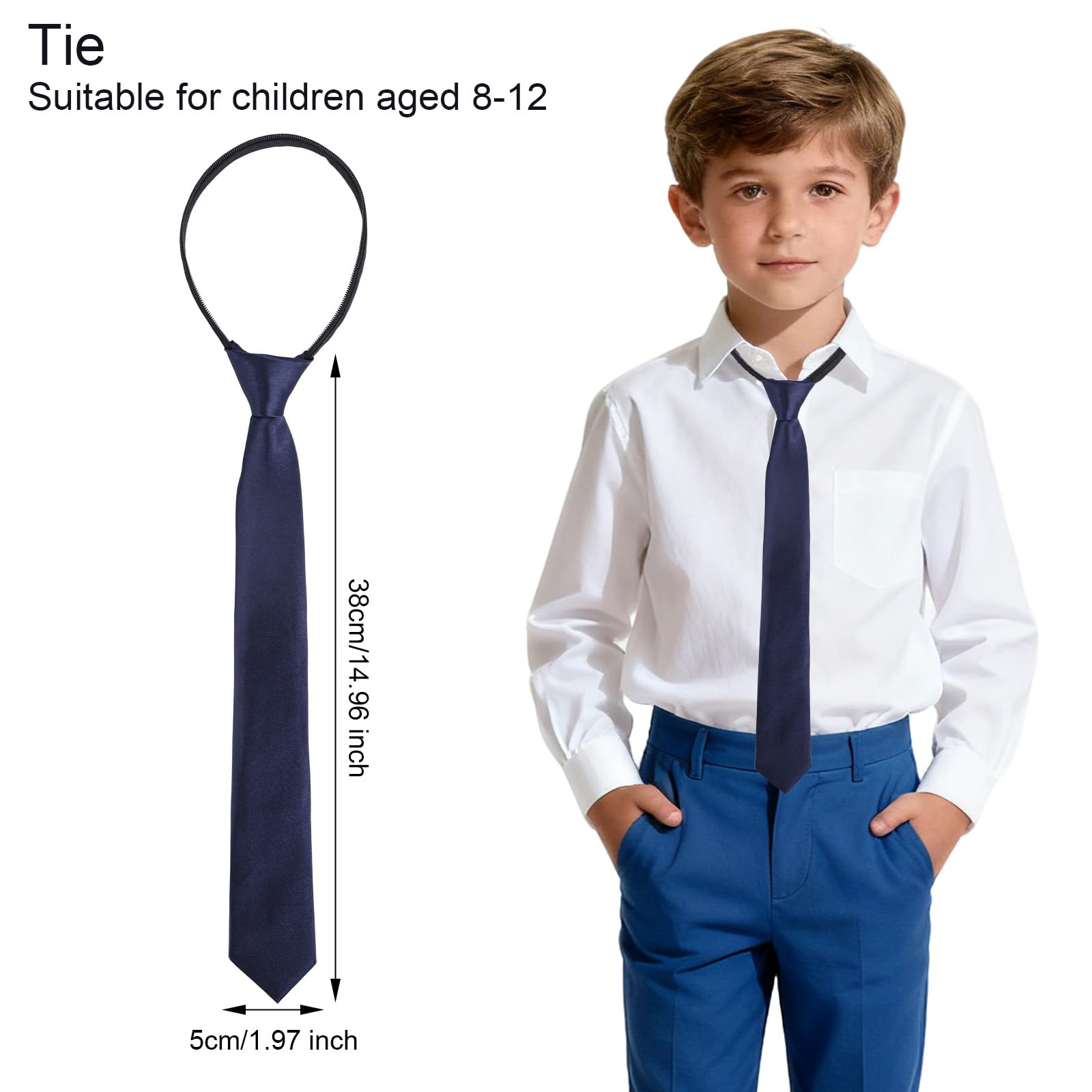 Corbata Niño, 38 x 5 cm Cómoda Tela de Seda con Clip para el Cuello Ideal para Cumpleaños Escuela Graduación