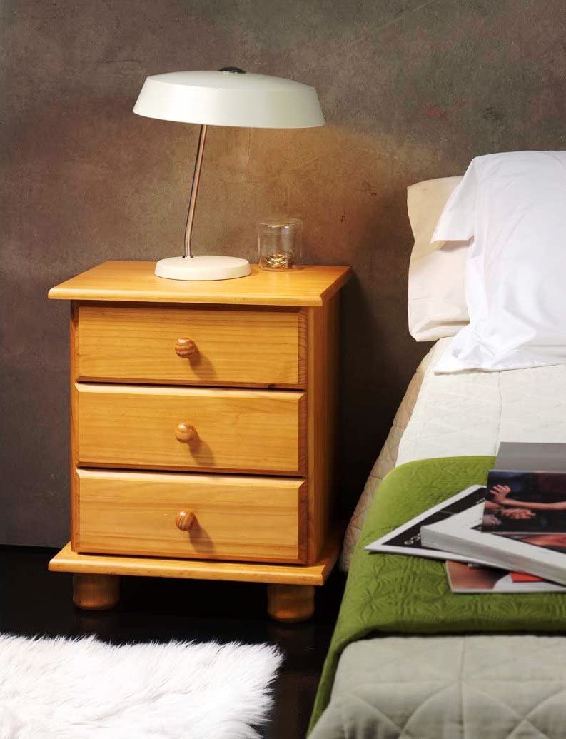 PEGANE Table de Chevet Enfant de 3 tiroirs en Bois Coloris Miel - Longueur 34 x Profondeur 48 x Hauteur 55 cm