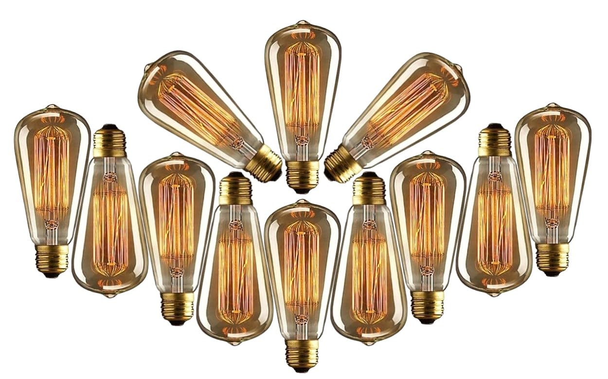 LIODOR Twelve Amber Glass ST-64 Golden Bulb for Pendant Lamps and Chandeliers- Cool White, Warm White and Neutral White, Bulb for Ceiling Lamps and Decoration