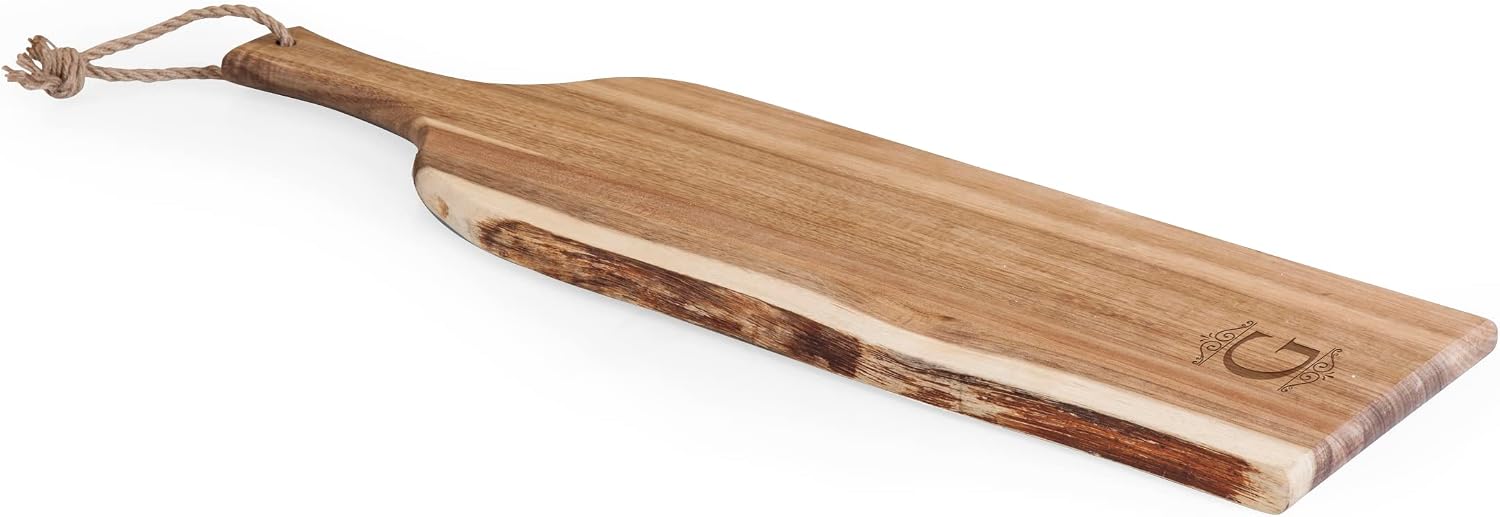 PICNIC TIME Monogram - G - Personalized Artisan 24" Acacia Charcuterie Board with Raw Wood Edge, Cheese Board, Serving Platter, (Acacia Wood)