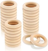 30 Stück Holzringe zum Basteln, Natürliche Holz Ringe, Makramee Ringe für DIY Schmuck Makramee Armband Anhänger Hängende Dekoration Ringe - 60mm