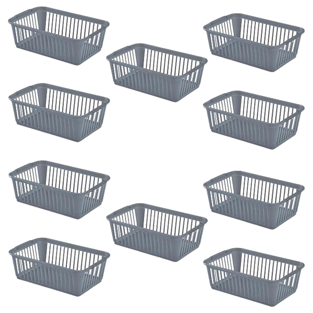 ACCURATE 10Pk Plastic Handy Basket, Storage Basket Great for Bathrooms, Bedroom and Kitchen (GREY, 25CM)