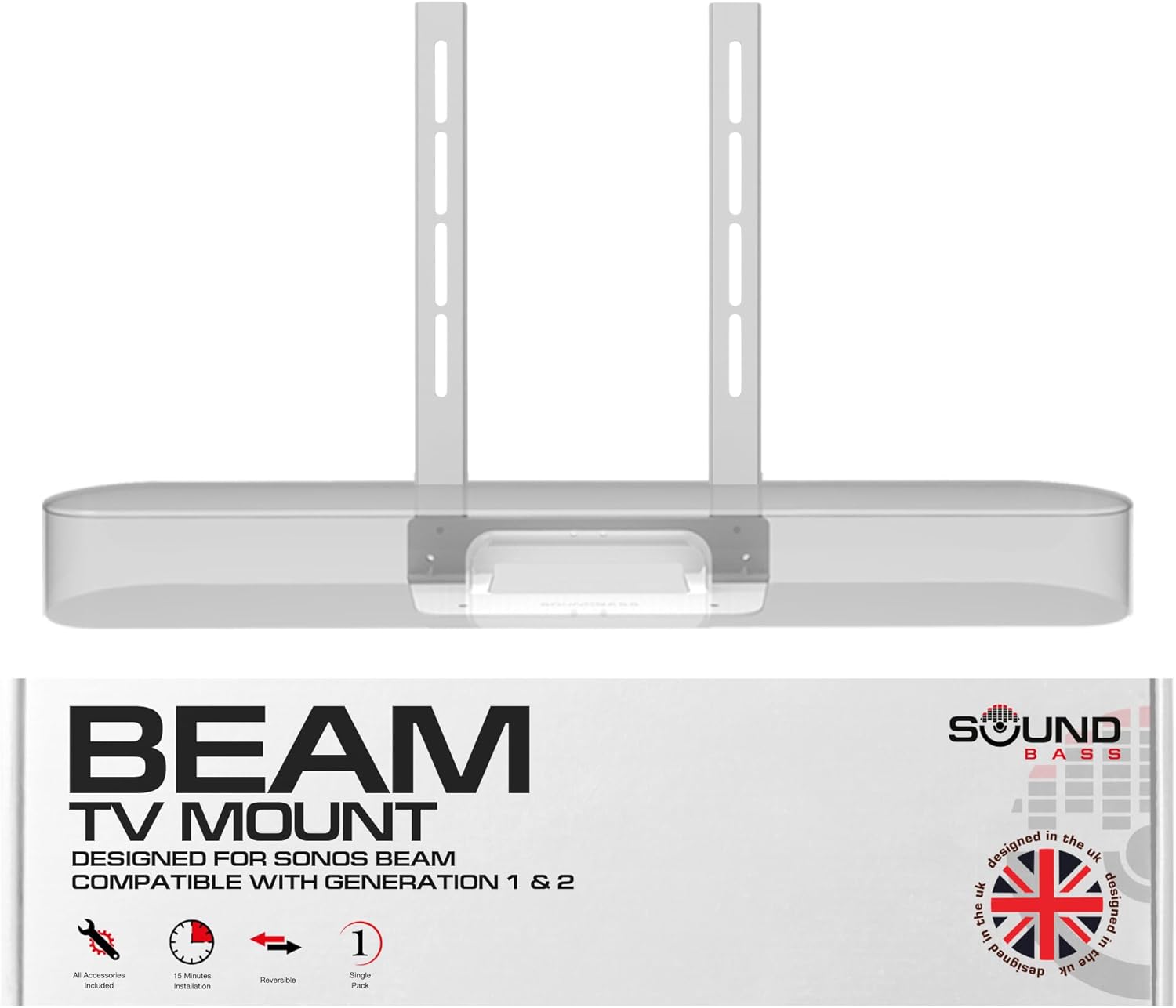 Sound Bass TV Mount for Sonos Beam (Gen 1 & 2) - White