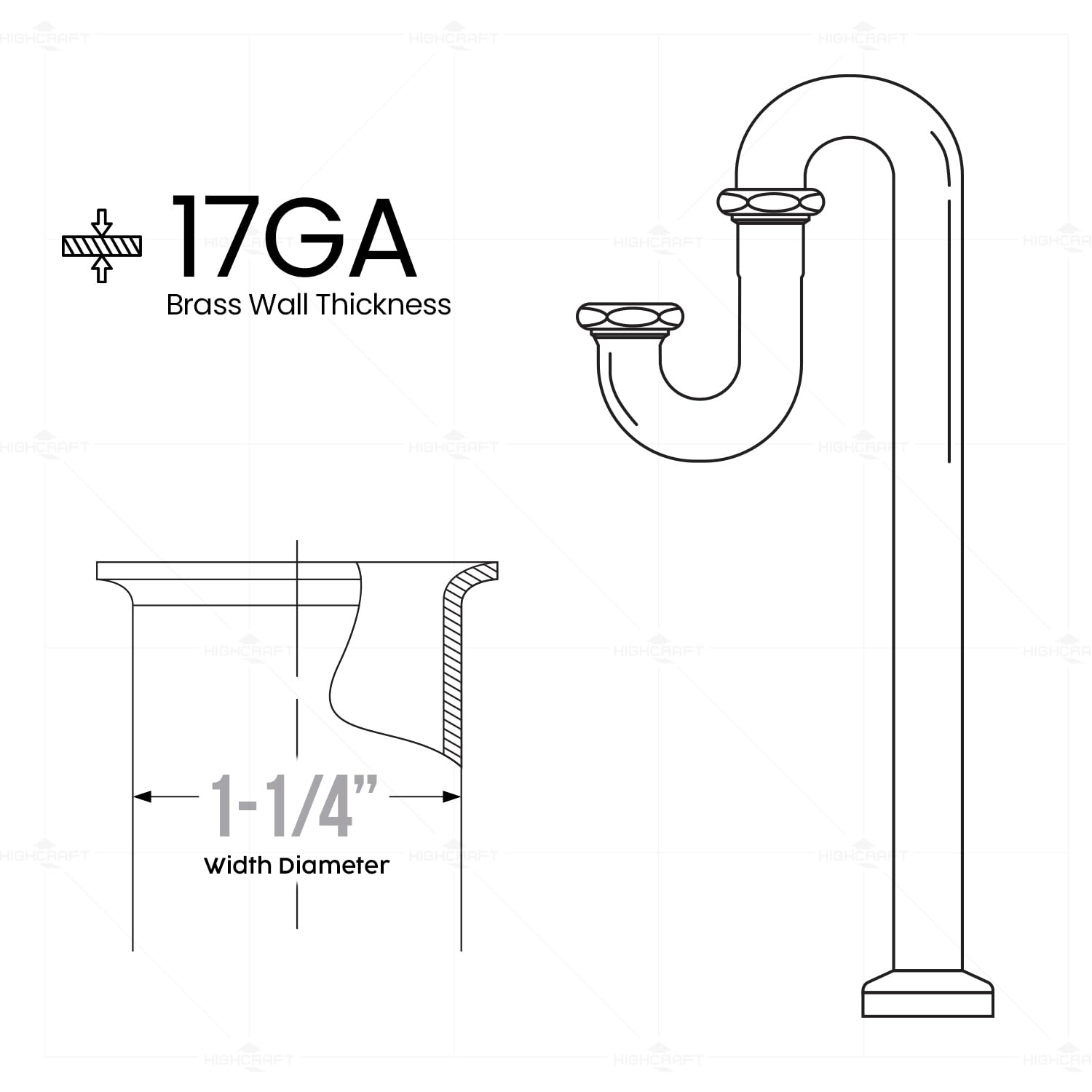 Highcraft 34J34 S-Trap con Flangia, per applicazioni di scarico tubolare 1-1/2", ottone 22GA, cromato, 1-1/2"