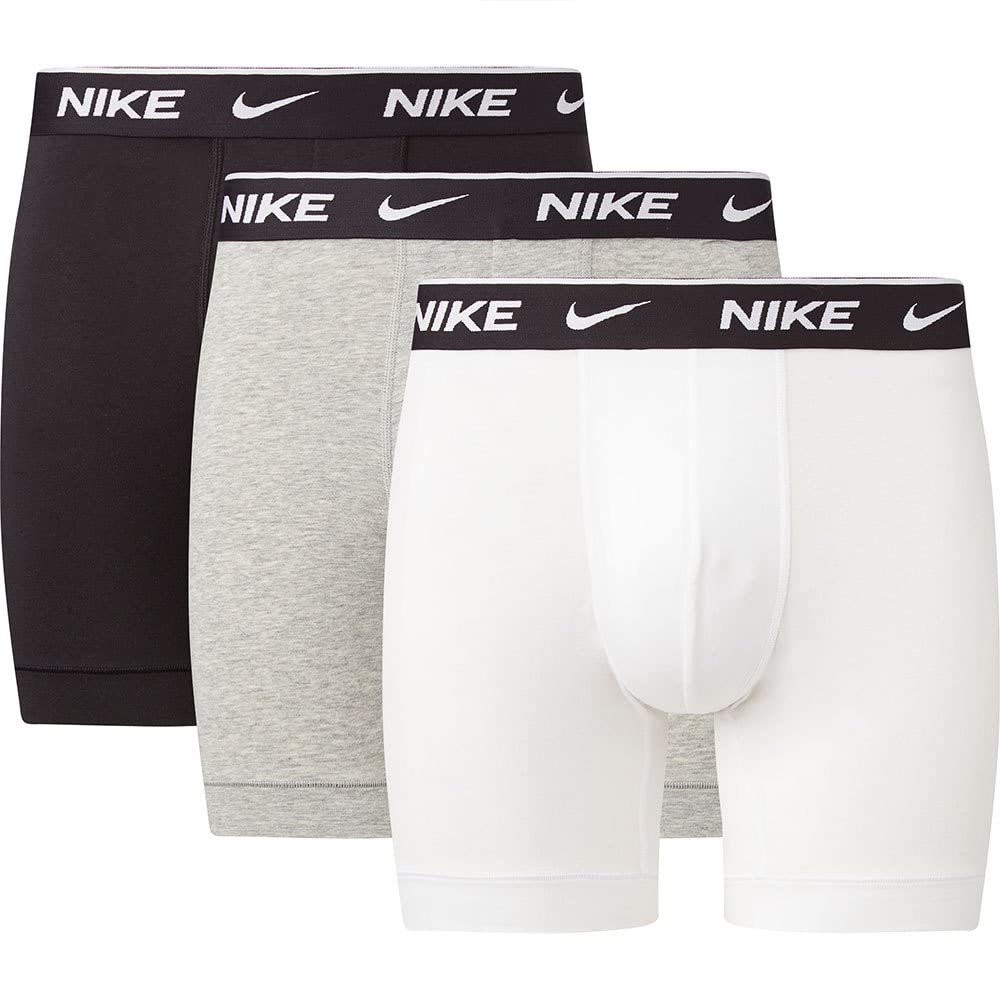 Nike Mens Everyday Cotton Stretch Boxer Briefs, White/Grey Heather/Black, M EU