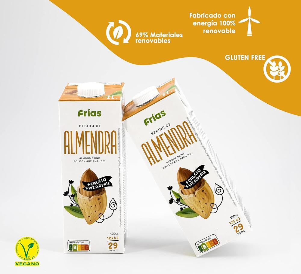 Frías Bebida Vegetal de Almendra Enriquecida con Calcio Pack 6 x 1L Sin Gluten Sin Lactosa Vegana Bajo Grasas Sal Elaborada España