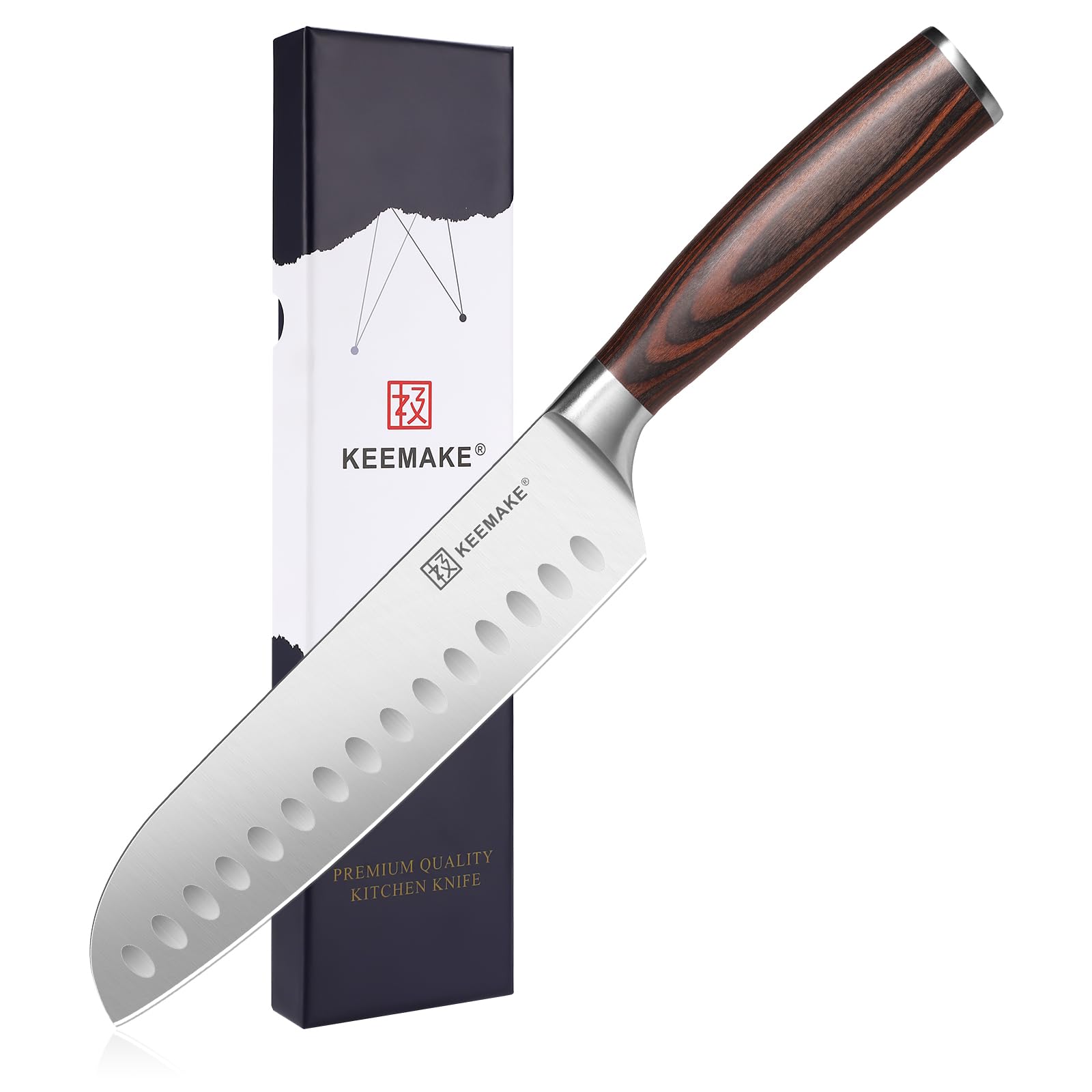 KEEMAKE 7 Inch Nakiri Knife, Japanese High Carbon Stainless Steel Blade Vegetable Meat Knife, Multipurpose Chef Knife with Ergonomic Pakkawood Handle