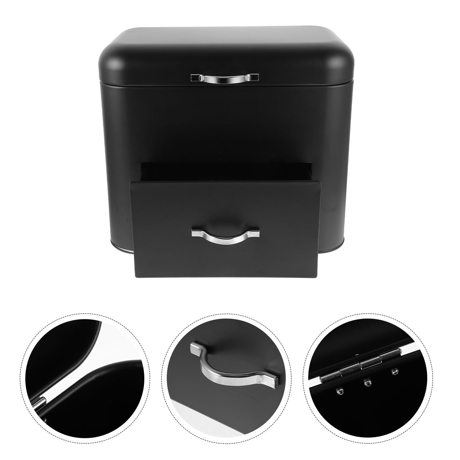 Caja de Pan de Mesa Porta Pan para Encimera de Cocina Hierro Negra Gran Capacidad para Cocina y Cafeterías Organizador de Almacenamiento