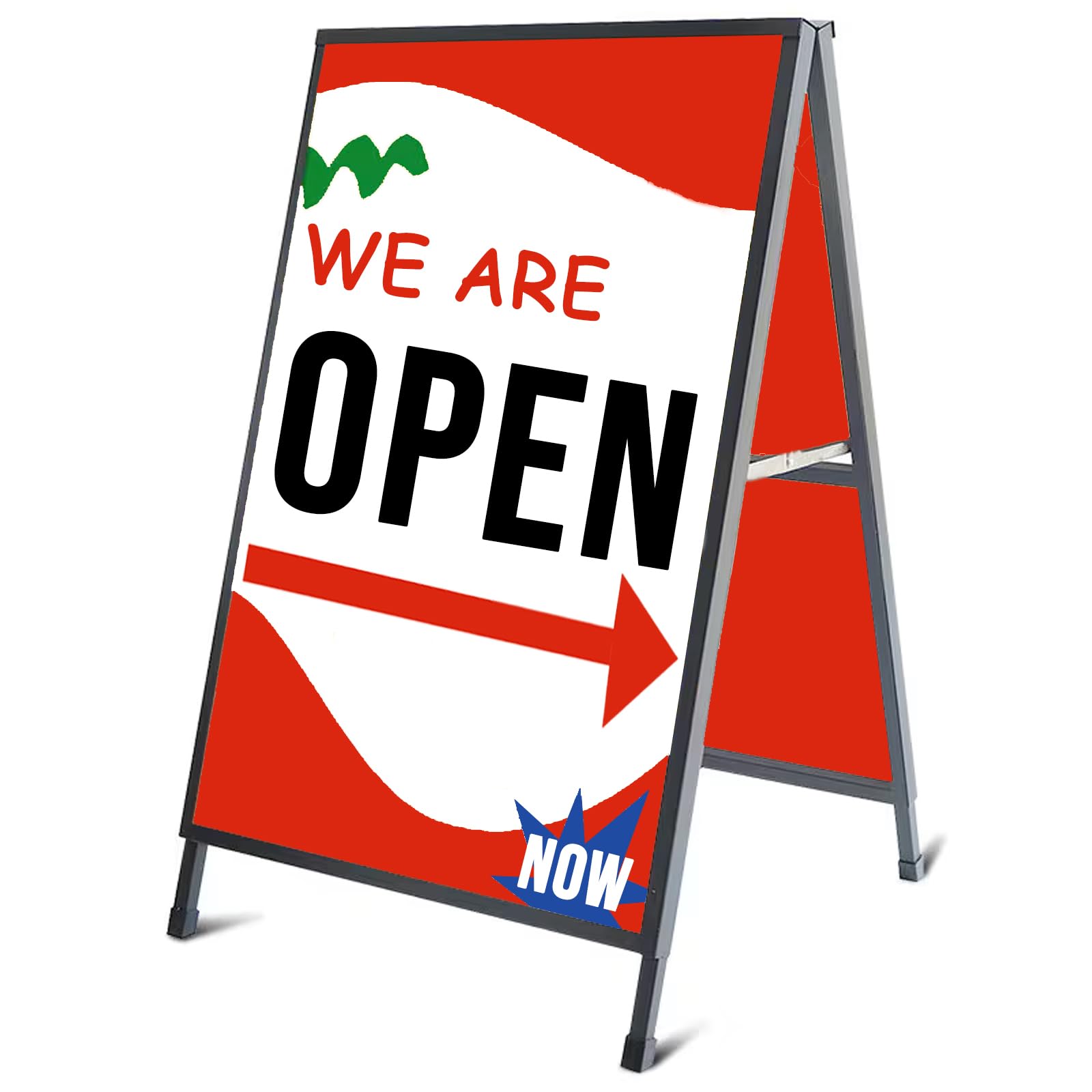 Custom A Frame Sidewalk Sign for Business Adertising, Sandwich Board Sign, Heavy Duty Slide-in Folding Frame Custom Sign Holder, Steel Metal