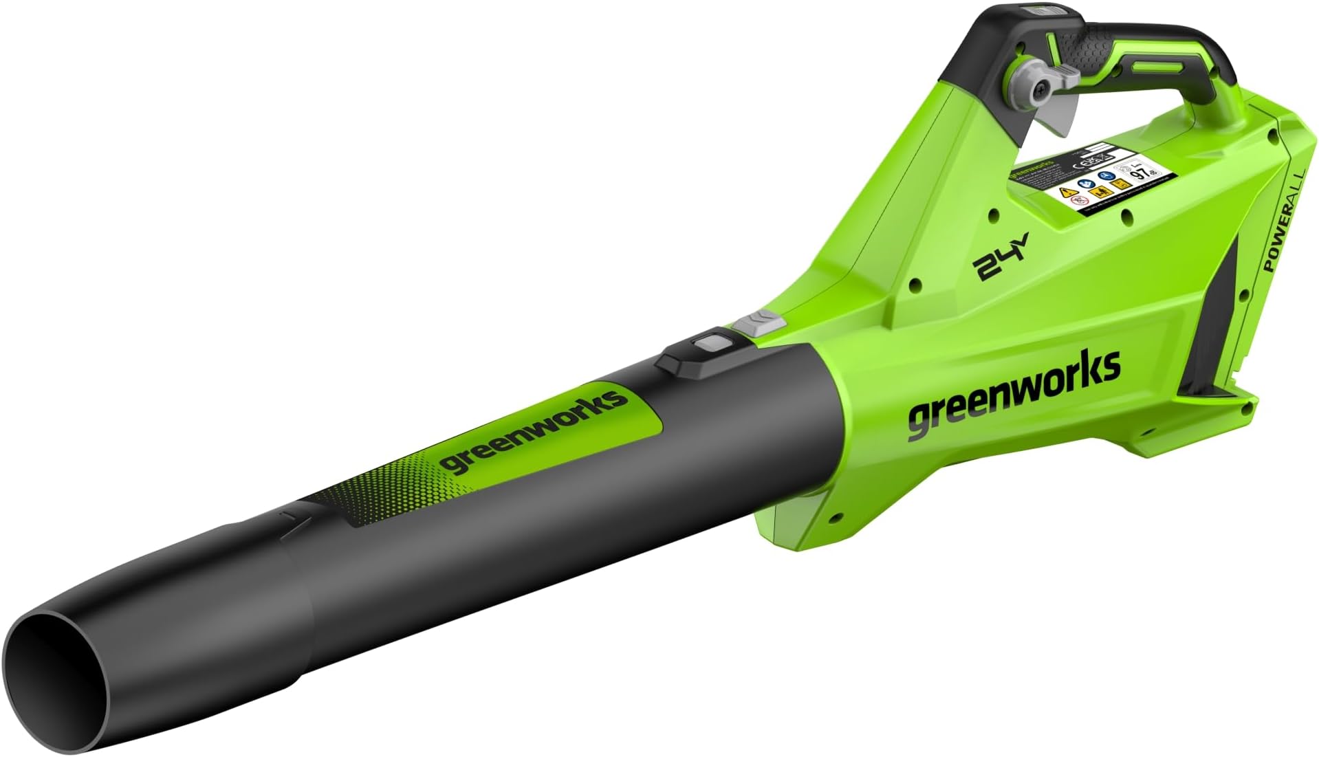 Greenworks 24V (110 MPH / 450 CFM / 200+ Compatible Tools) Cordless Brushless Axial Leaf Blower, Battery and Charger Not Included