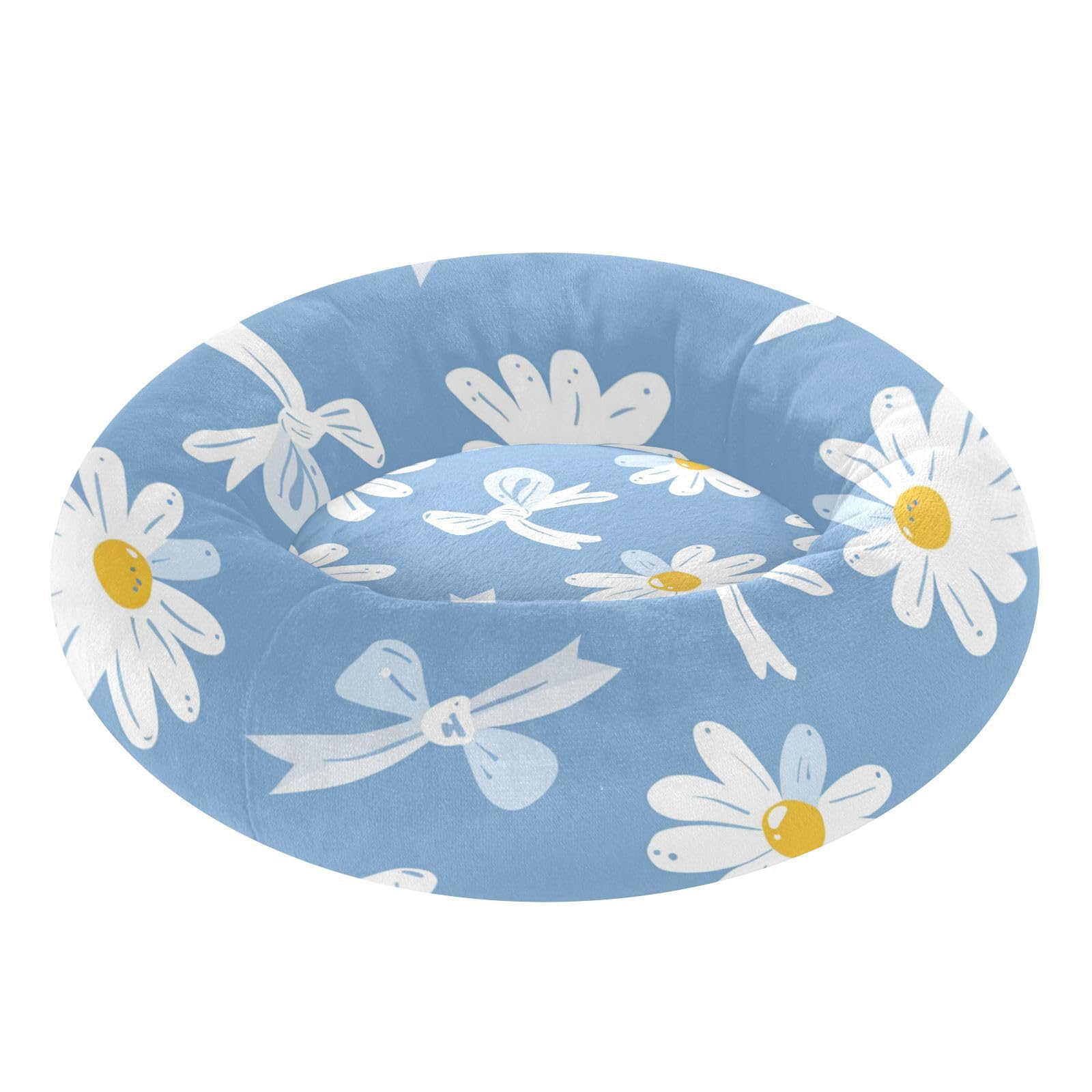 Couchage chien haut de gamme lit chat bleu marguerites blanches XS