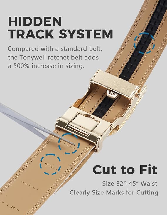 Ratchet Belts for Men, Mens Belt 32 to 45 Waist Adjustable, 1 3/8 Wide Genuine Leather