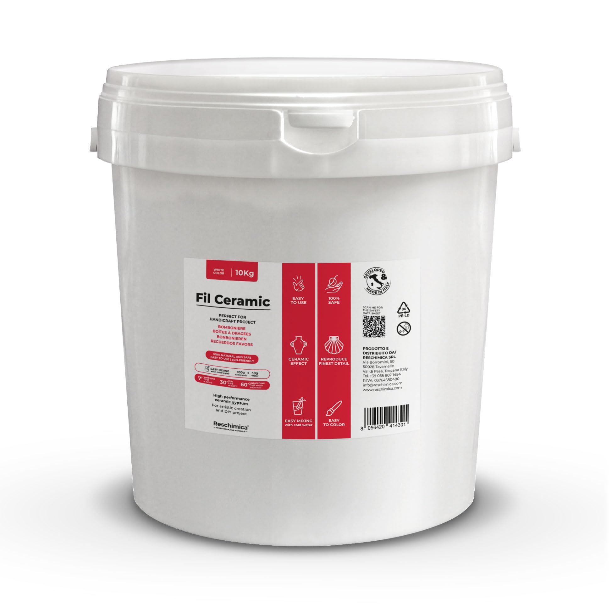 RESCHIMICA Yeso para Manualidades FIL CERAMIC (10 kg) Escayola para Manualides Blanca Made In Italy no tóxico para Moldes de Silicona y Calcos Yeso Cerámico para Decoraciones DIY y Hobbies Creativos