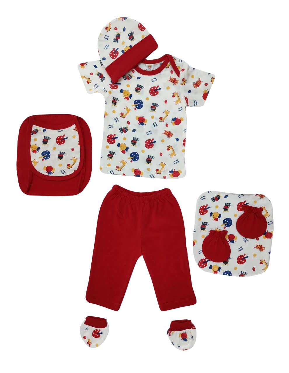My Tiny Wear Half Sleeves New Born Baby Gift Set, Infant Clothing Gift Set, essentials kit, Cotton Set, Suit Set, Just born, Dress, Boy, Girls, 8 Pieces | Items | products, 0-3 Months(Red)-picture-33