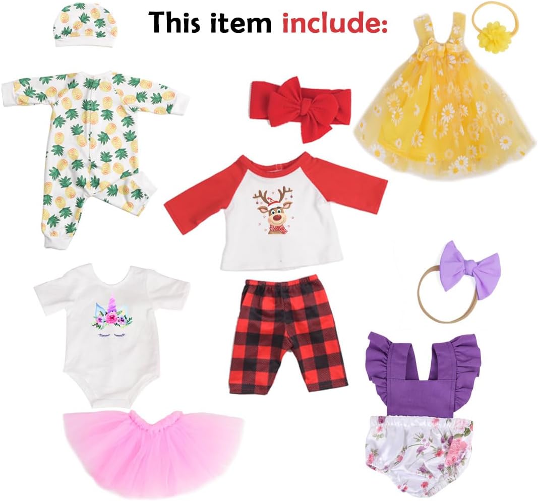 Baby Doll Accessories, 5 Set of Doll Clothes, Dress, Bodysuits Outfits for 15 Inch to 18 Inch Dolls, 15 Inch Baby Dolls, 11 PCs in Total Doll Clothes and Accessories