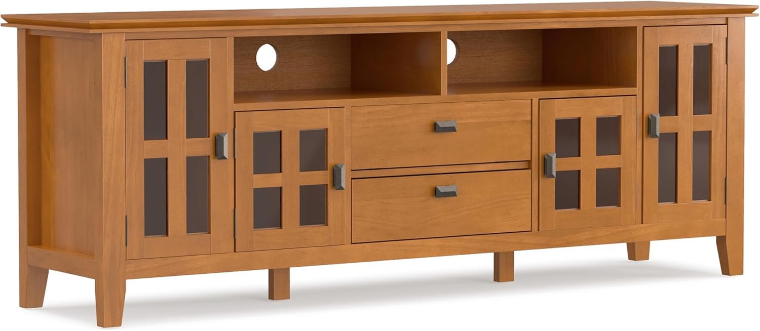Bablon Teak Wood 72-Inch Wide TV Media Stand, Transitional Solid Wood Entertainment Console with Adjustable Shelves & Cable Management – Fits TVs up to 80 Inches (Light Brown)-image-32