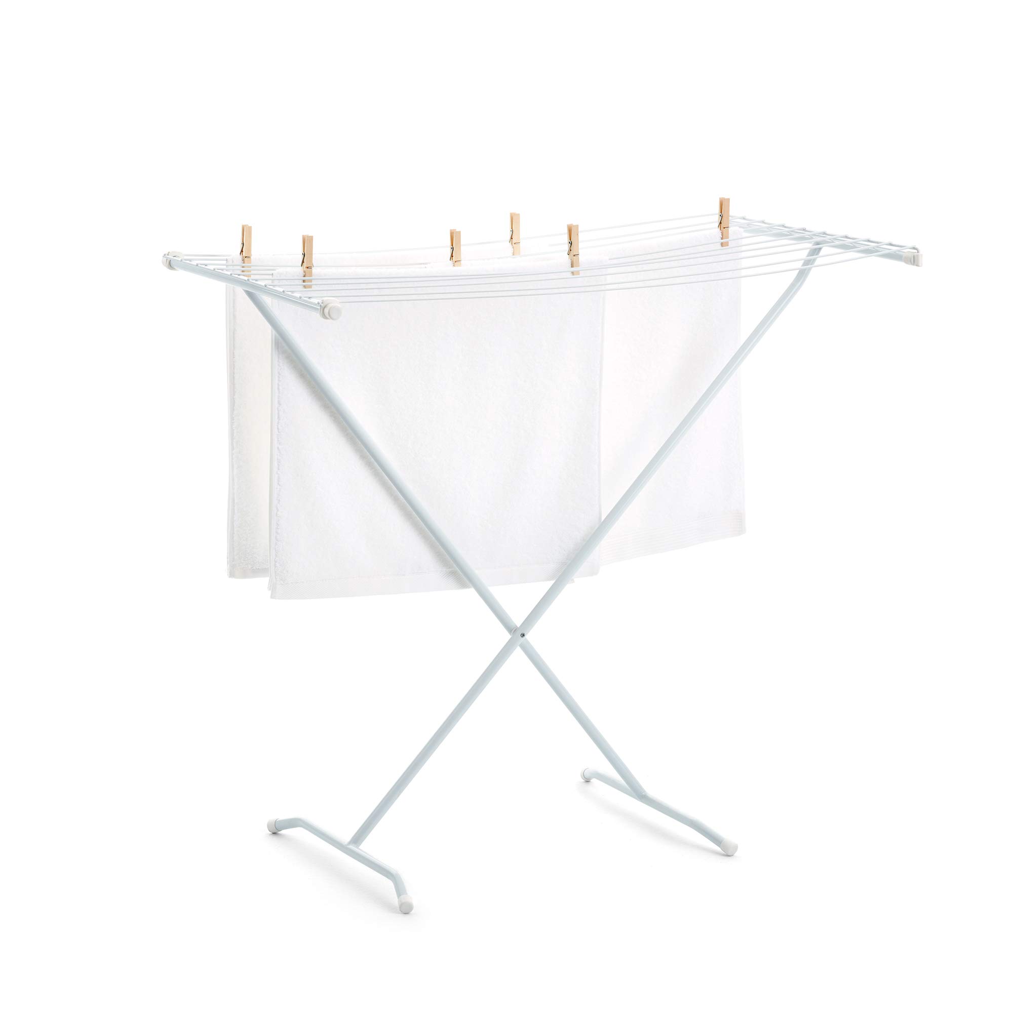 Rayen 0033.11 stal | linka do suszenia prania 10 m | składana suszarka na pranie | do wewnątrz i na zewnątrz | stopowa, matowa biel, 90 x 53,5 x 82 cm