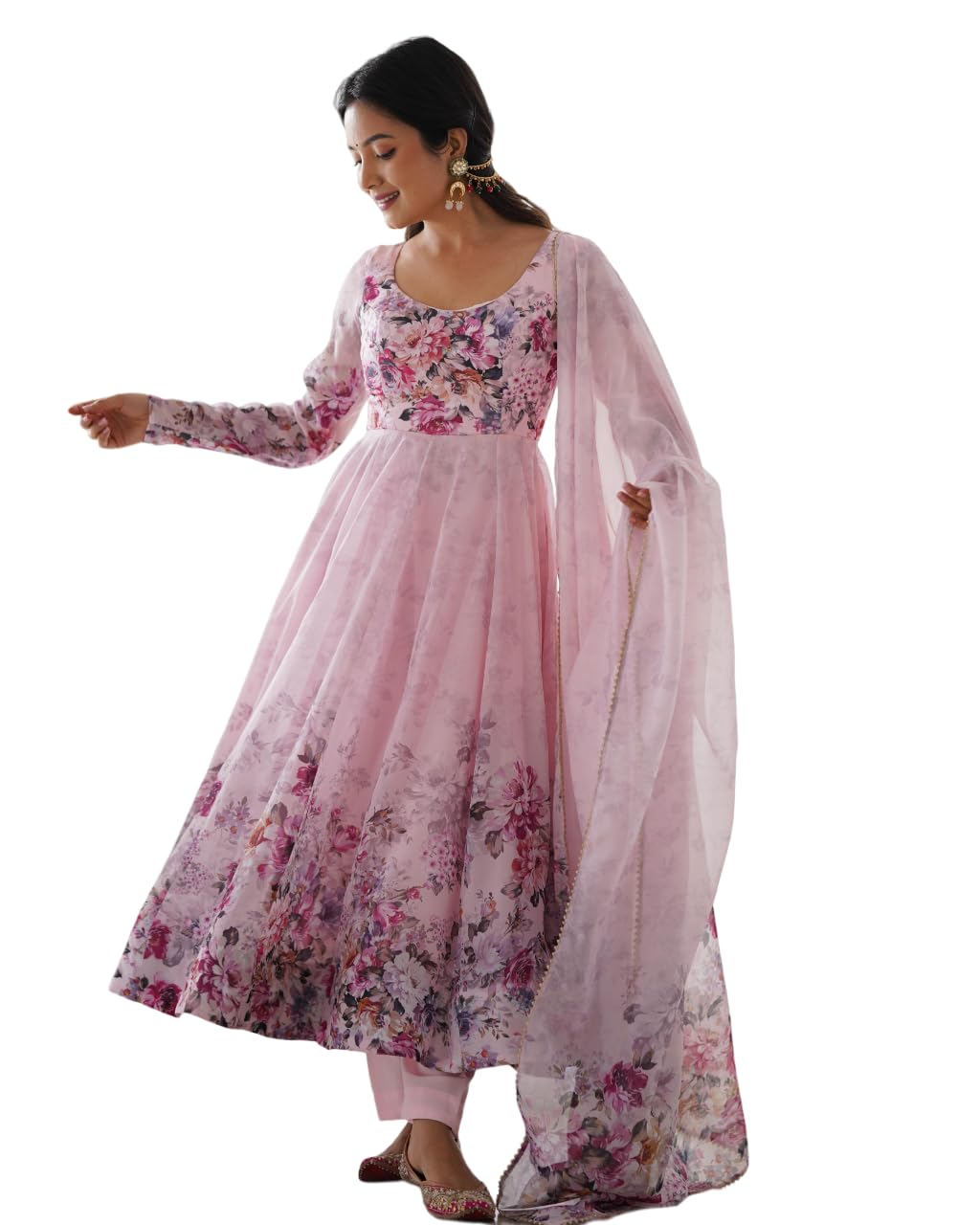 by Pure Soft Organja Black and Pink Anarkali Gown Set.-image-43