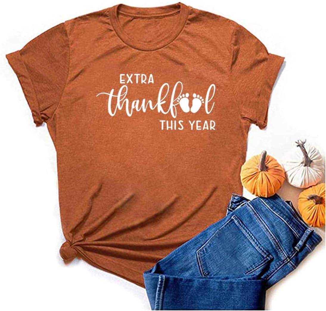 Thanksgiving Pregnancy Shirt Thankful Maternity Tees Cute Turkey Graphic Pregnancy Announcement Fall Tops Pregnancy Shirt