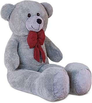 Gri Papyonlu Pelüş Ayıcık,Yumuşak ve Sevimli Büyük Boy Oyuncak Ayı,Sarılmalık Sevgiliye Hediye Büyük Boy Ayı (130cmGri)