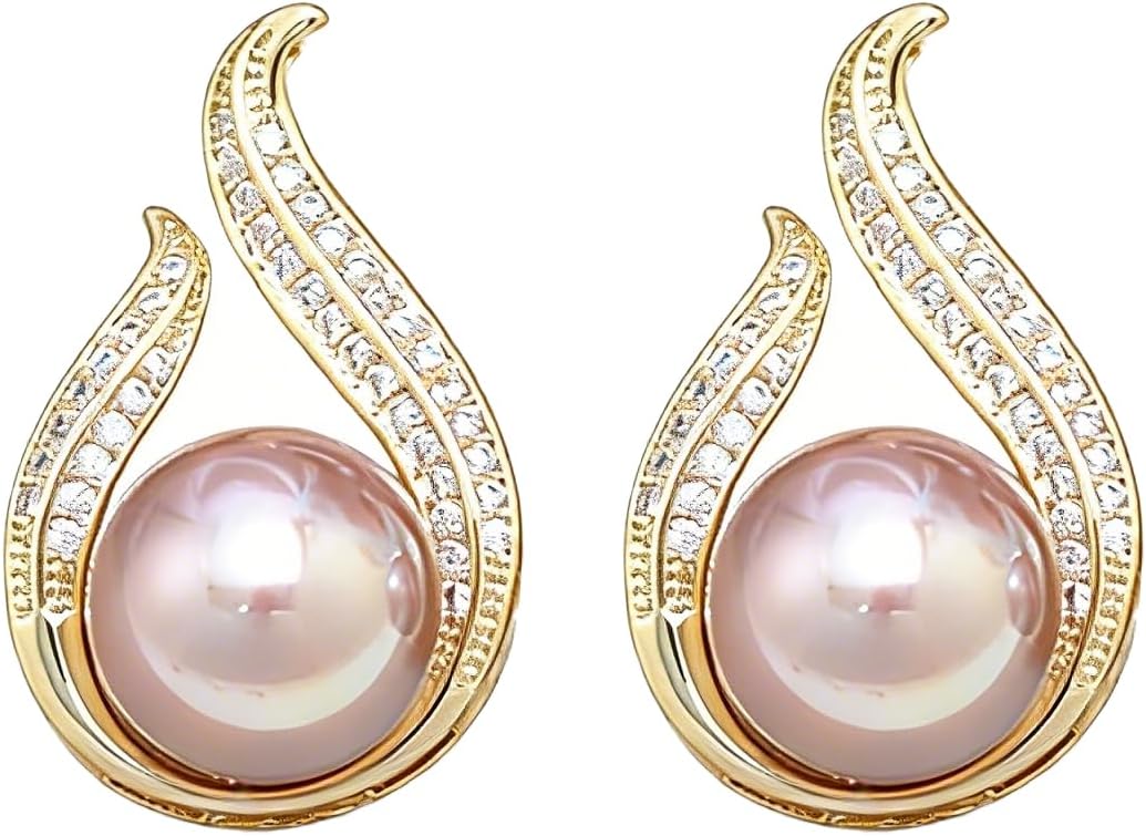 Pearl Earrings for Women, Cultured Stud Pearl Earrings Jewelry for Girls, Silver/Gold Plated Prom Jewelry Dangle Studs Cubic Zirconia Pearl Earrings for Gifts