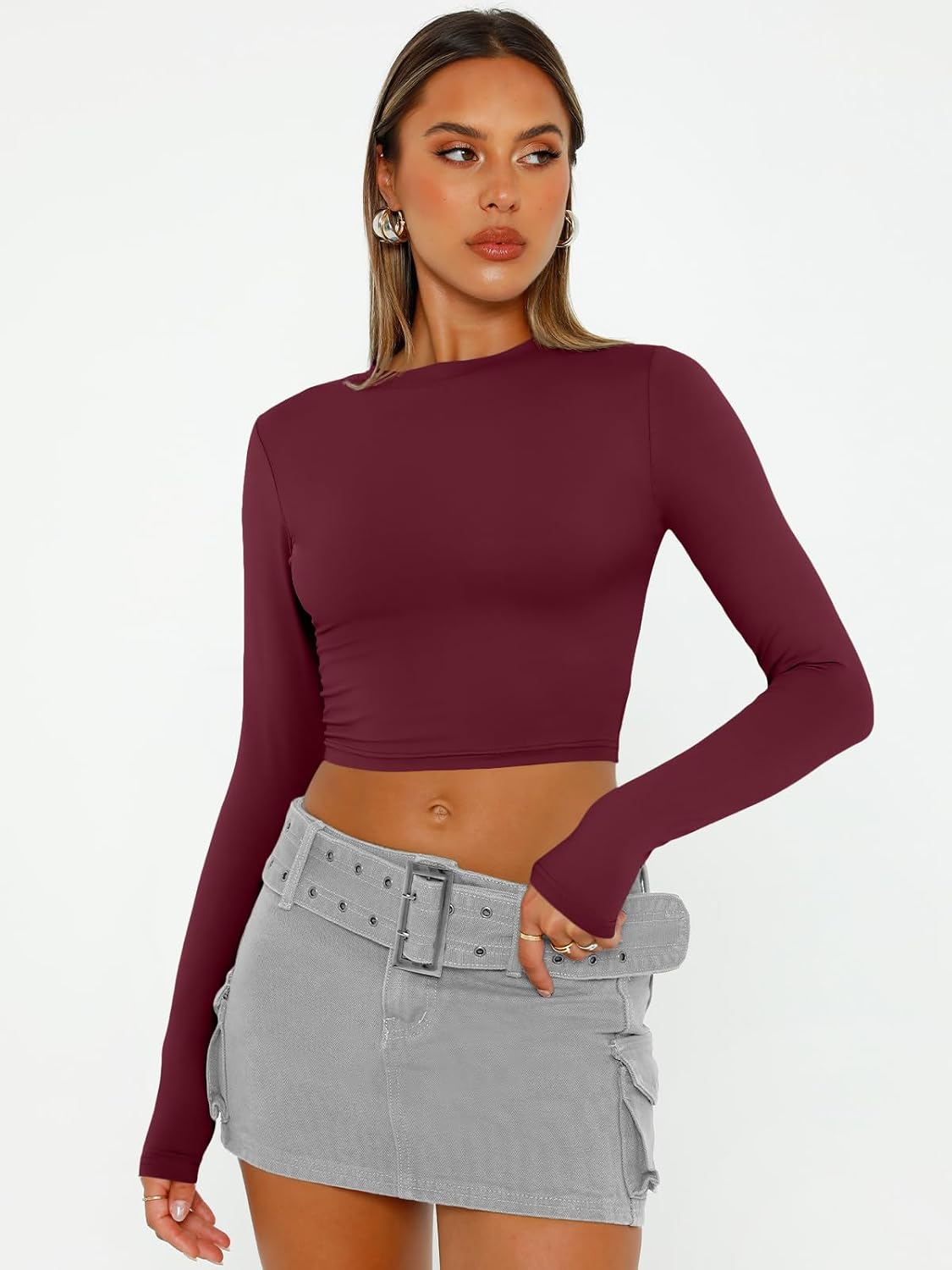 Trendy Queen Womens Long Sleeve Crop Tops Y2K Basic Shirts image 2