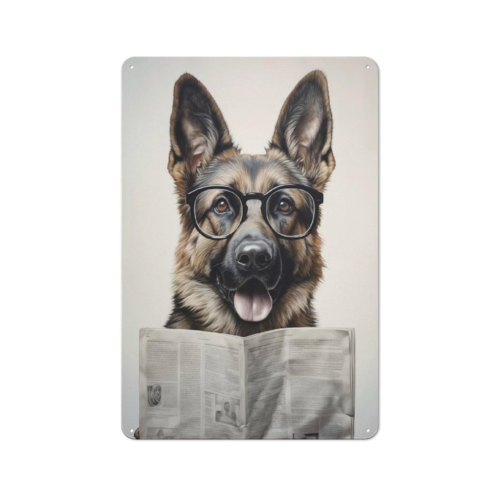 Retro Metal Plaque 30x20cm Featuring Dog Reading Newspaper for Home Bar Wall, for Room Styling Across Home Bars And Entertaining Spaces