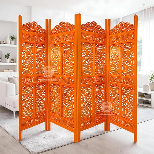 Image of Partition for Living Room,Divider,Partition Wall Divider Screen Separator, Wall Panel Divider for Hall | Bedroom |Office | Puja Room | Restaurant S Design (4-Panel Orange)