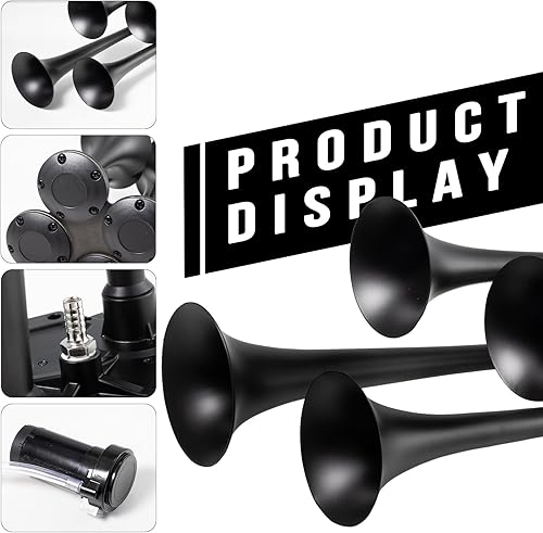 Vista 23 de FARBIN - Bocina de aire de 4 trompetas, 12/24 V, 178 dB, superpotente, incluye solenoide eléctrico, universal, para trenes, camiones, SUV y lanchas