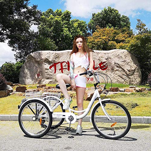 24-inch Adult Tricycles 7 Speed 3 Wheel Bikes, Bicycles Cruise Trike with Shopping Basket for Seniors Women Men, White 【Shipping from US】 - Thumbnail 7