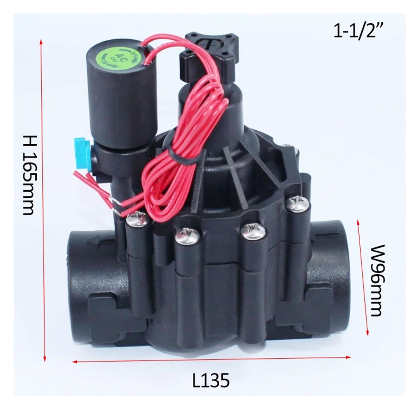 Electroválvula de riego de 1-1/2'', 220 V, 12 V, 24 V CC, con Enclavamiento y regulación de caudal for riego agrícola.(DC 12v)