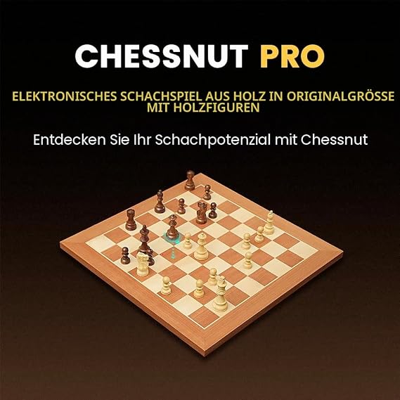 Chessnut Pro Electronic Chessboard Set Luxury Game with All Wooden Chess Pieces Detection - 55cm Tournament Size Board Set with Wooden Pieces for 1-2 Players Ages 6+