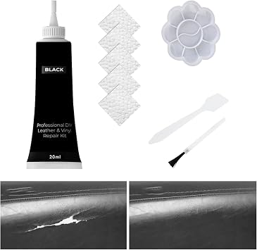 Black Leather Repair Kit for Furniture, Leather Car Seat Repair Kit, Easily Restore Car Interior, Sofa, Jacket, Restore Any Material with Super Easy Instructions to Fix Scratches, Tears, Holes