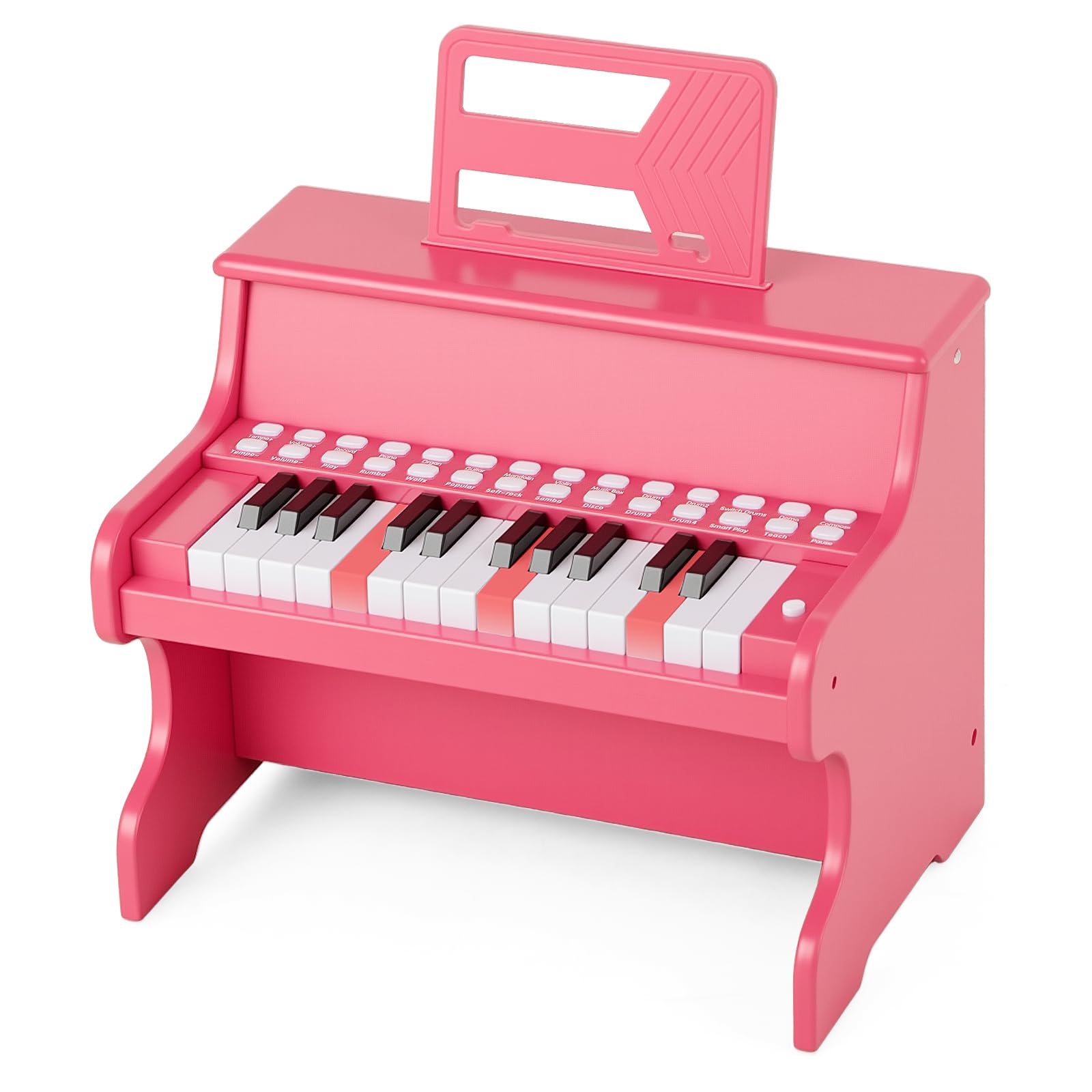 COSTWAY Piano Infantil de 25 Teclas, Organo Electronico Niños, Juguete Piano de Madera con Velocidad y Volumen Ajustables, Modo de Enseñanza, Atril, Instrumento Musical Infantil 3+ Años (Rosa)