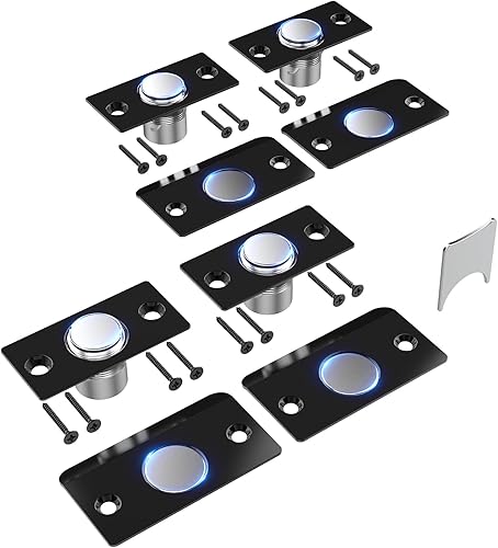 Mousike Door Ball Catch Hardware, Adjustable Hidden Magnetic Ball Catch, Stainless Steel Strike Plate with Strong Suction, Door Ball Catch Replacement for Top of Door (4 Pack, Black)