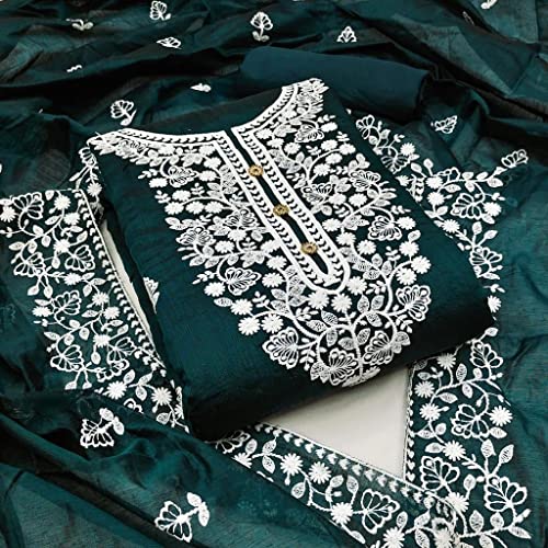 Image of Y2Y Women's Heavy Cotton Embroidery Work Unstitched Salwar Suit Dress Material With Chanderi Work Dupatta (Free Size Multi Color)
