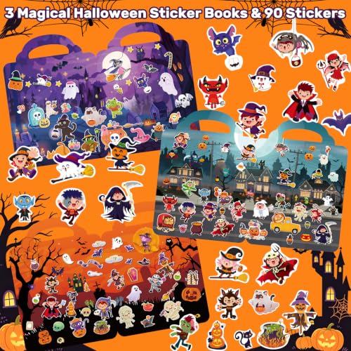 Elfew 3 Pack Halloween Reusable Sticker Books for Toddlers 2-4 | 3D Puffy Sticker Book for Kids Ages 3-5, Halloween Stickers for Kids, Halloween Gifts & Toys for Toddlers - image 3