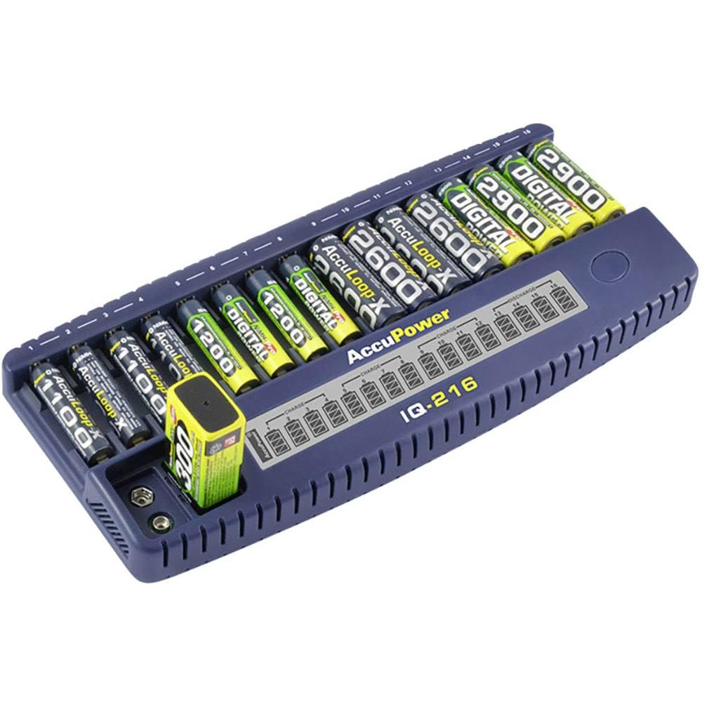 IQ216 Chargeur de Piles Rondes NiCd, NiMH LR03 (AAA), LR6 (AA), 6LR61 (9 V)