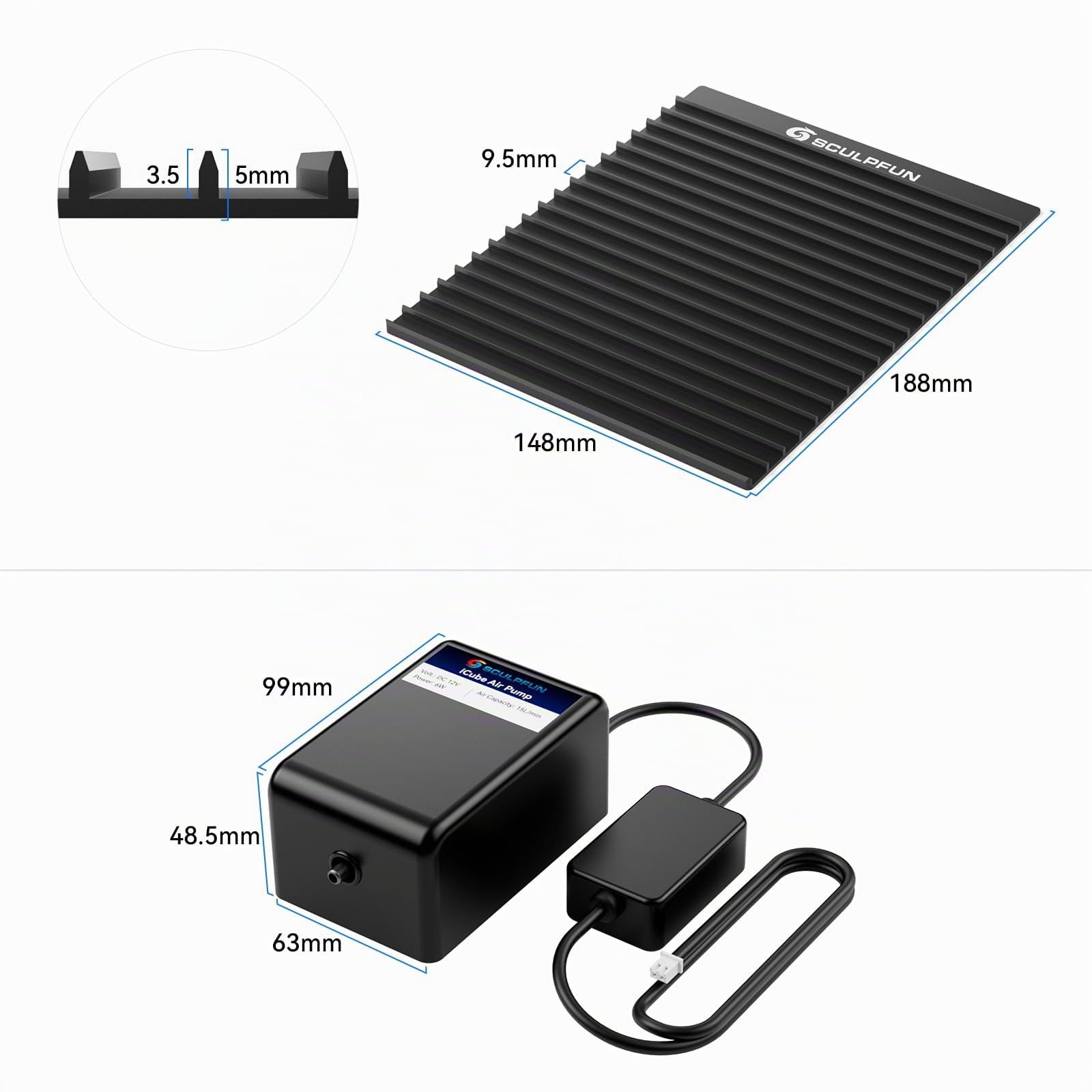 SCULPFUN iCube Air Assist e Nido d'Ape Tavolo da Lavoro, Pompa ad Aria per Macchina per Incisione Laser 3W/Pro 5W/Pro Max 10W - Accessori